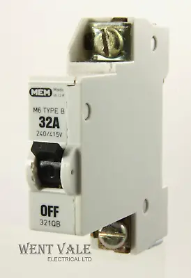 MEM Memera 21 - 321QB - 32a Type B Single Pole MCB  Used • £33.10