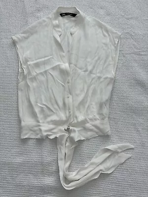 New Without Tags Size M White Zara Sleeveless Shirt With Buttons And Tie Detail • $15