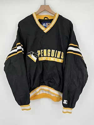 PITTSBURGH PENGUINS Pullover STARTER Sz Large Sewn NHL Logo Hockey Nylon Vintage • $47.99