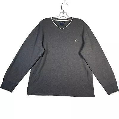 Polo Ralph Lauren Mens Thermal Shirt 2XL Gray V Neck Long Sleeve Pullover Logo • $20.88