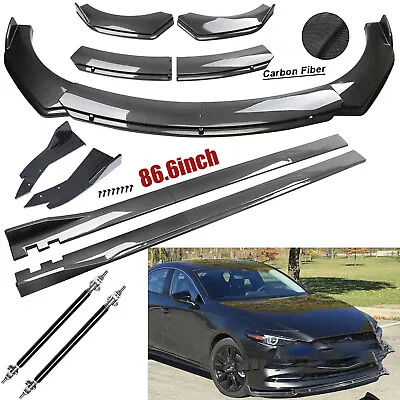 For Mazda Speed 3 6 RX CX Fiber Front Bumper Lip Spoiler 86.6  Side/ Skirt Kit • $159.99