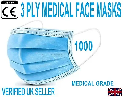 High Quality Disposable Face Coverings Bulk Pack Of 1000 - Experienced UK Seller • £96.32