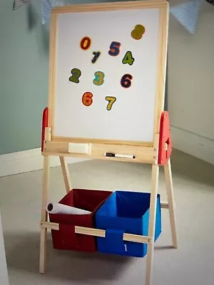 £25 • Buy NEW-Kids Easel Wooden 2 In 1 Chalk Blackboard Whiteboard Magnetic Drawing Art 