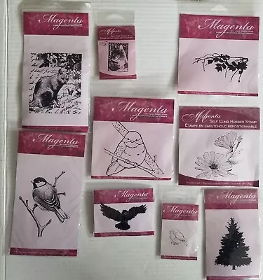 Lot Of 9 Magenta Self-Cling Rubber Stamps (Cats Birds Flowers Nature) • $22.95