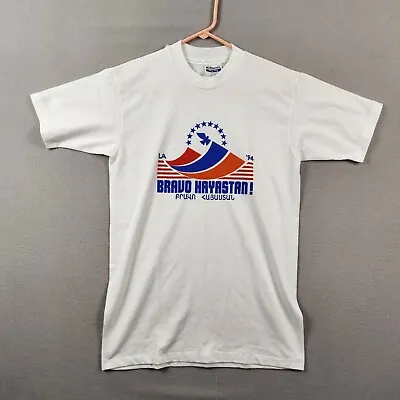 Vtg Hanes 50/50 Single Stitch White Bravo Hayastan! T Shirt Graphic Medium • $20