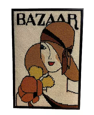 Vintage Harper's Bazaar Magazine Needlepoint Picture Framed Lady Retro Art Deco • $72.88