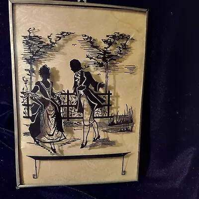 Vintage Silhouette Framed Picture Convex  Glass Reverse Painted 5 X 7 In. • $9.99