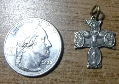 Antique Catholic Four Way Medal Sterling Silver  Miraculous Medal St Joseph • $34.44