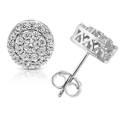 1 Ct Diamond Stud Earrings Women In .925 Sterling Silver Rhodium Round Composite • $214.99