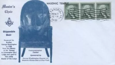 WASHINGTON'S B'DAY 1958  - Master's Chair - G. Washington Masonic Stamp Club   • $3.99