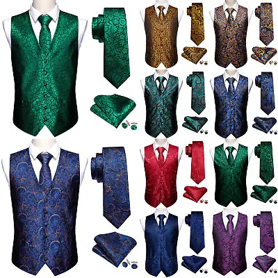 Barry Wang Mens Waistcoats Green Blue Red Silk Designer Jacquard Woven Vest • £10.99