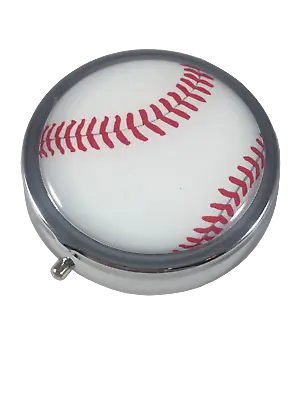 Baseball Small Three Section Round Pocket Purse Travel Vitamin Pill Box Case • $9.99