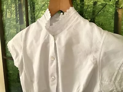 Vintage White Cotton & Lace Blouse Shirt Top Hand Finished • £25