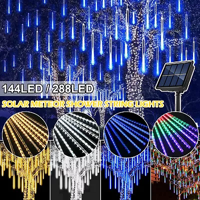 144/288 LED Solar Meteor Shower Rain String Light Tree Garden Xmas Outdoor Lamp • £13.99