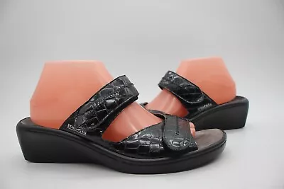 Mephisto Mobils Air Relax Women's EU 41 Black Patent Wedge Heels Slip On Sandals • $23.96