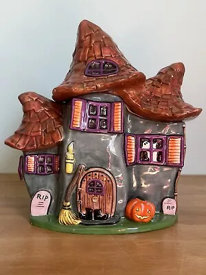 Harry And David Halloween House Cookie Treat Jar Glass Please Read Description • $23