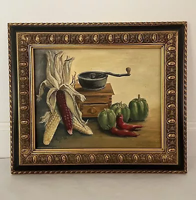 Vintage 1975 Oil Painting Still Life Peppers Corns More Signed 13.5”x11.5”x1.25” • $60