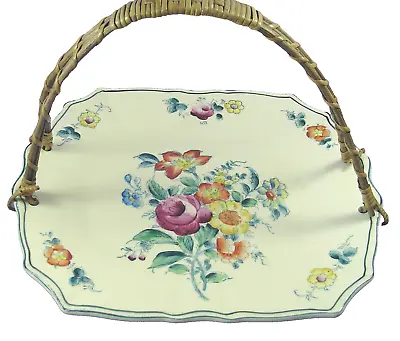 Vintage Mikori Ware Japan Handpainted Ceramic Basket Floral Serving Plate Handle • $28.99