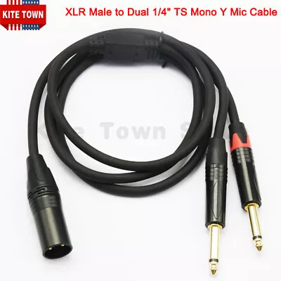 XLR Male To Dual 1/4  6.35mm TS Mono Y Splitter Microphone Audio Cable • $13.29