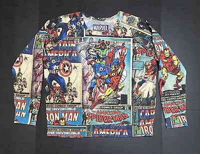 Marvel Comic Book Long Sleeve Pullover Sweater Mens Large Ironman Spider-Man • $18