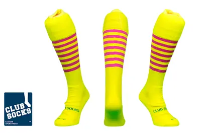 Yellow And Pink Hooped Football Rugby Hockey Socks • £8