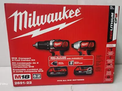 ***new***milwaukee (2691-22) M18 Compact 2-tool Combo Kit. 2 Batteries Included • $99.99