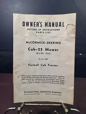 1948 Owner's Manual McCormick Deering Cub 22 Mower Farmall Tractor Parts List • $10