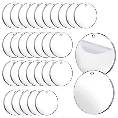 50Pcs Acrylic Keychain Blanks With Key Rings Round Clear Discs Circles Pendant[ • £7.71