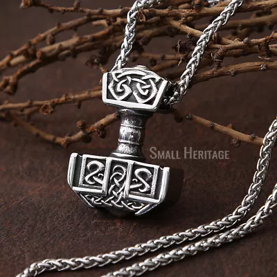 Thor Hammer Mjolnir Stainless Steel Necklace Norse Rune Amulet Viking Pendant • $20.96