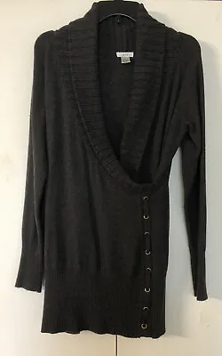 $33.99 • Buy 🌟Cache Sweater Tunic Sz L🌹Shawl Collar🌹Faux Wrap Lace Up Side Ribbed Hem