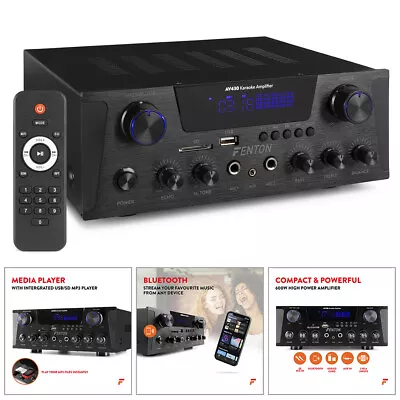 Fenton AV430B Stereo Amplifier With Bluetooth And Karaoke Mode 2x 300W Black • £82