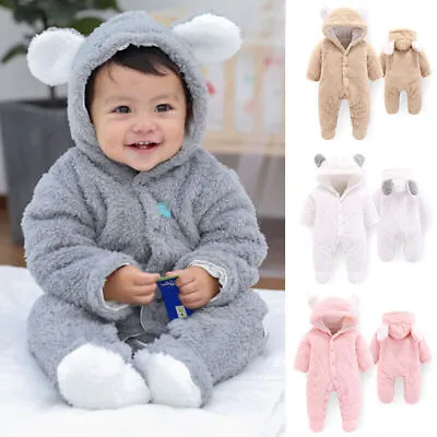 £9.74 • Buy Newborn Baby Boy Girl Plush Jumpsuit Kids Bear Hooded Romper Outfit Warm Clothes