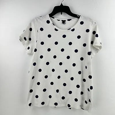 J. Crew Womens Polka Dot T-Shirt Top White Blue Coastal Core Size L Cotton • $19.88