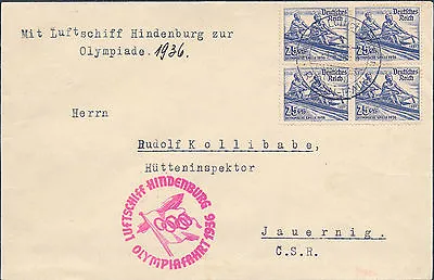 1936 Germany LZ 129 Hindenburg Zeppelin Olympics Cover To CSR Czechoslovakia • $99.99