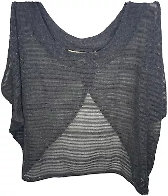 Decree Juniors Semi-Sheer Top Shirt M Gray Open Shoulders Bare Midriff • $17.99