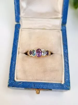 Vintage 9ct Yellow Gold Amethyst And Blue Topaz Ring • £175
