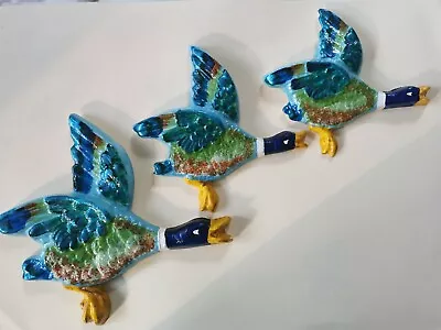 £59.99 • Buy Flying Ducks Plaster Wall Hanging Plaques Handmade In UK Blue Birds 50's Retro
