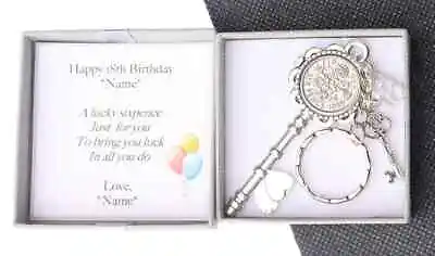 Personalised 18th Birthday Gift Lucky Sixpence Keyring - Heart Key With Charms • £9.99