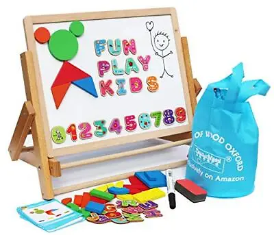 Wooden Easel For Children Foldable-Double Magnetic Boards Shapes Letters Numbers • £49.11