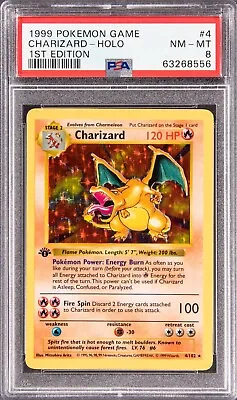 $12888 • Buy 1999 Pokemon Shadowless 1st Edition Holo Charizard #4 PSA 8 NM-MT