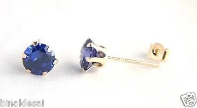 9ct Gold Small 4mm Round Tanzanite Studs Earrings Kids Girls Mums X'mas GIFT BN • £17.25