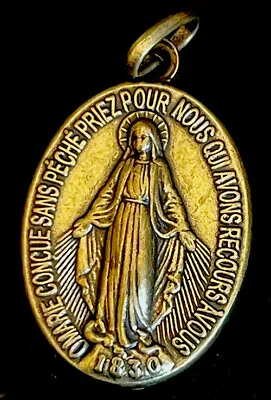 Vintage Catholic Miraculous Mary Gold Tone Medal • $9.99