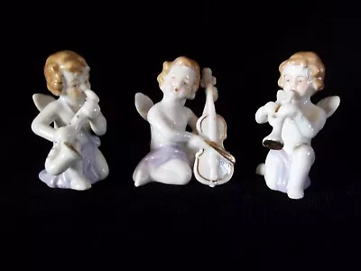 Vintage Japan Cupid Angel Musical Instrument Figurines Set Of 3 • $26