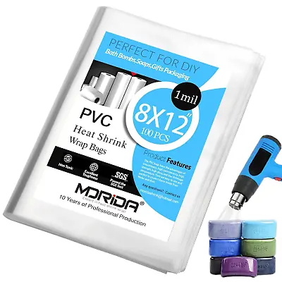 MORIDA 100 Pcs 8x12 Inch PVC Clear Heat Shrink Wrap Bags Film Bags For Small Gif • $17.27