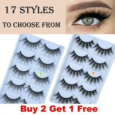 False Eyelashes 5 Pairs Set 3D Long Thick Soft Fake Eye Lashes Mink Extension  • £2.98