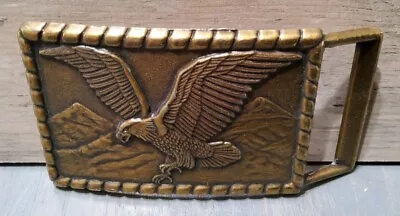 Eagle Flying Over Mountauns Belt Buckle Gold Tone Metal Vintage • $18