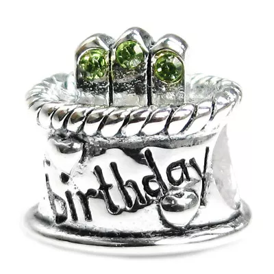 925 Sterling Silver Birthday Cake Birthstone CZ Bead For European Charm Bracelet • $18.98