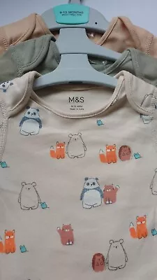 Marks And Spencer Baby Vests Bodysuits 3 Pack Size 9-12 Months 100% Cotton • £10