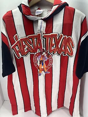Fiesta Texas Hoodie Shirt Men Size L/XL Red Stripe Short Sleeve NWT NOS VTG USA • $25.46