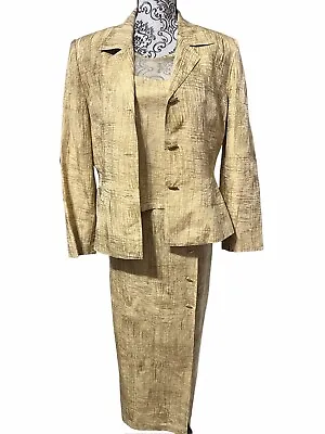 Vera Cristina Vintage Silk/Linen Gold 3 Piece Jacket Skirt Top Gold Buttons • $79.99